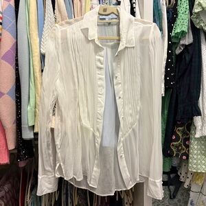 Hill House Cream Pleated Button-Down Blouse